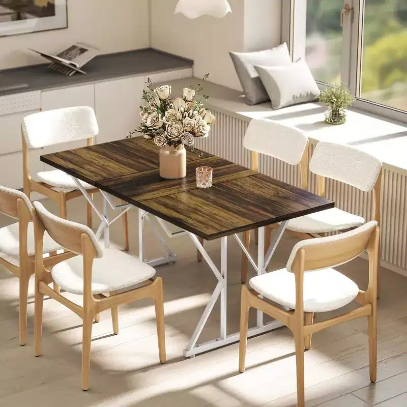 Tavolo da pranzo allungabile 63-47 per 4-6 persone, tavolo da pranzo allungabile in stile rustico con base a cavalletto, tavolo da cucina