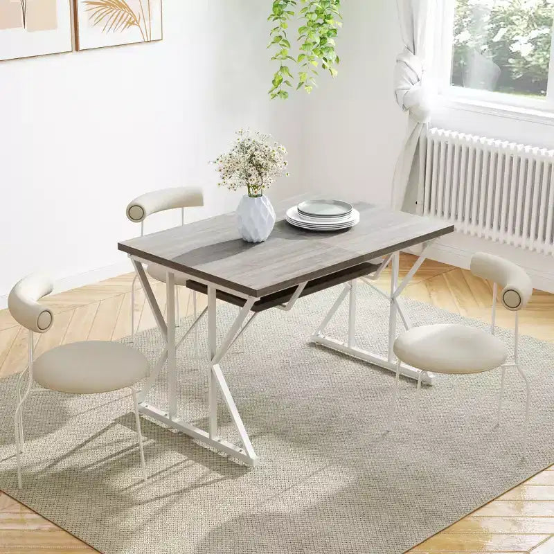 Tavolo da pranzo allungabile 63-47 per 4-6 persone, tavolo da pranzo allungabile in stile rustico con base a cavalletto, tavolo da cucina