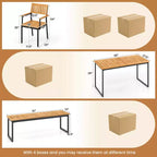 Costway Ensemble de salle à manger d'extérieur 6 pièces en bois d'acacia avec banc et 2 trous pour parasol, pour 6-7 personnes