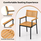 Costway Ensemble de salle à manger d'extérieur 6 pièces en bois d'acacia avec banc et 2 trous pour parasol, pour 6-7 personnes