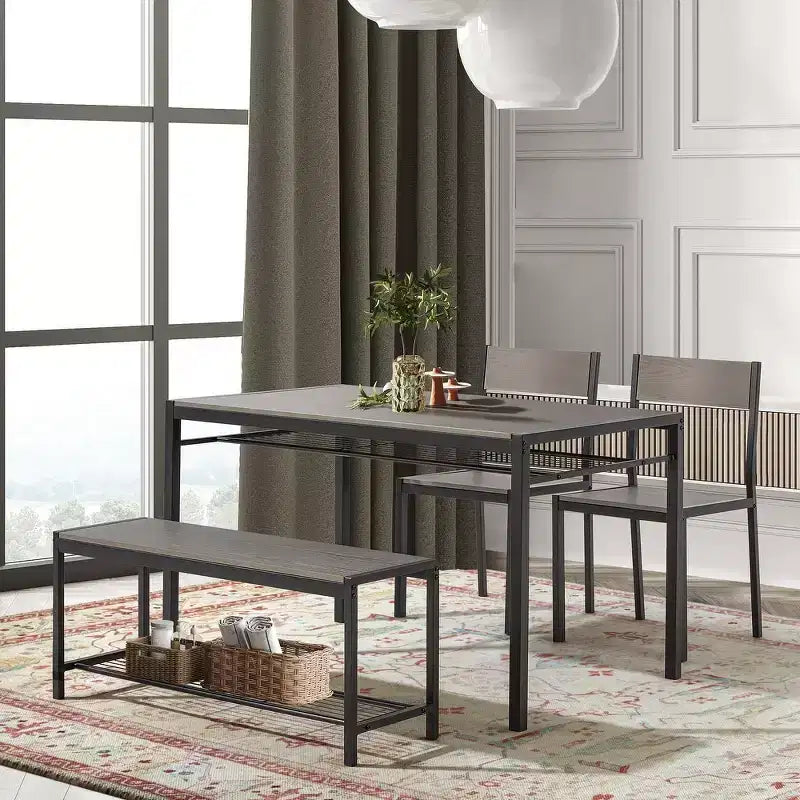 Set da pranzo salvaspazio EROMMY con elegante tavolo in finto marmo o venatura del legno e sedie moderne - Grigio