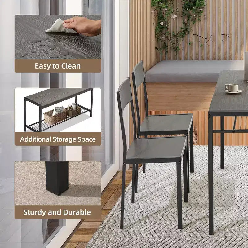 Set da pranzo salvaspazio EROMMY con elegante tavolo in finto marmo o venatura del legno e sedie moderne - Grigio