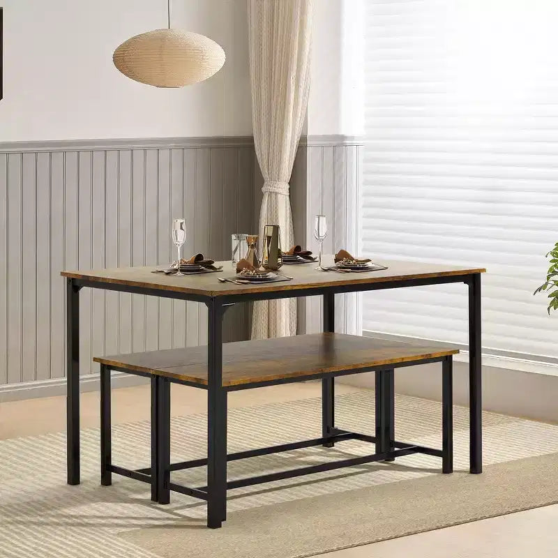 Ensemble de salle à manger EROMMY pour 4 à 6 personnes, table extra-longue avec 2 bancs