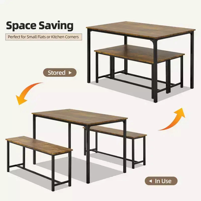 Ensemble de salle à manger EROMMY pour 4 à 6 personnes, table extra-longue avec 2 bancs