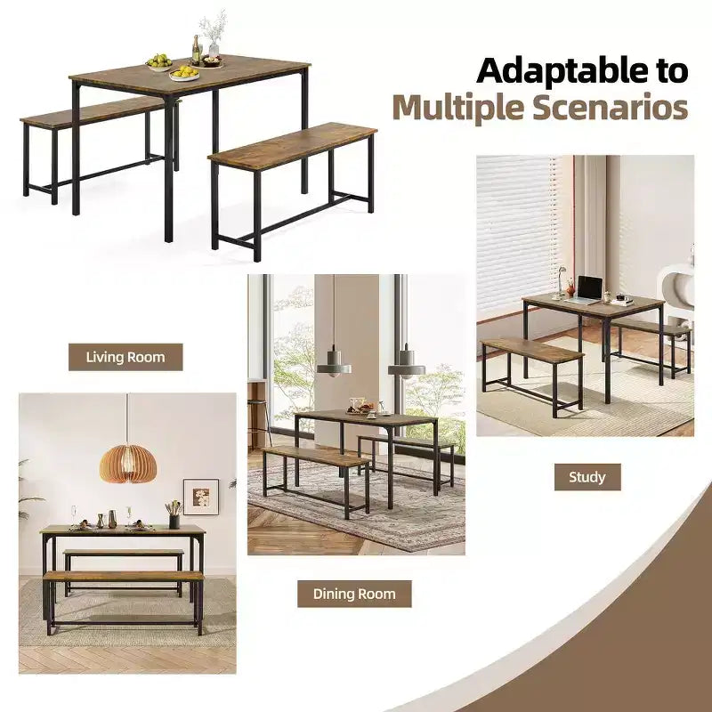 Ensemble de salle à manger EROMMY pour 4 à 6 personnes, table extra-longue avec 2 bancs