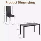 EROMMY Ebern Designs Ensemble de salle à manger 7 pièces avec table en verre, table de cuisine et 6 chaises de luxe en similicuir, noir