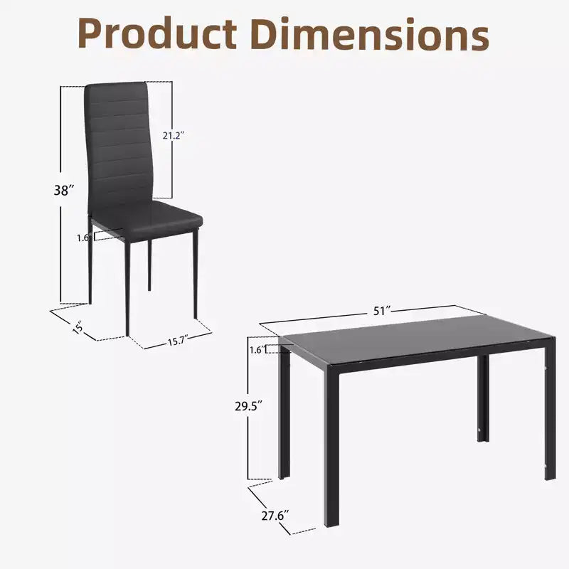 EROMMY Ebern Designs Ensemble de salle à manger 7 pièces avec table en verre, table de cuisine et 6 chaises de luxe en similicuir, noir