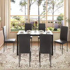 EROMMY Ebern Designs Ensemble de salle à manger 7 pièces avec table en verre, table de cuisine et 6 chaises de luxe en similicuir, noir