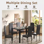 EROMMY Ebern Designs Ensemble de salle à manger 7 pièces avec table en verre, table de cuisine et 6 chaises de luxe en similicuir, noir