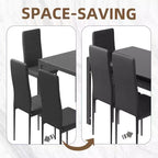 EROMMY Ebern Designs Ensemble de salle à manger 7 pièces avec table en verre, table de cuisine et 6 chaises de luxe en similicuir, noir