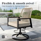 Captiva Designs Set da pranzo da esterno 5 pezzi con tavolo rotondo in acciaio con piano a doghe e sedie in rattan beige con cuscini spessi