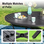 Captiva Designs Set da pranzo da esterno 5 pezzi con tavolo rotondo in acciaio con piano a doghe e sedie in rattan beige con cuscini spessi