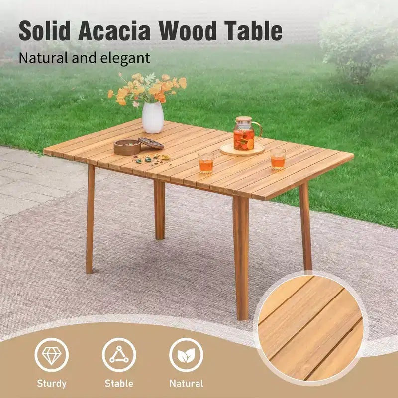 Ensemble de salle à manger d'extérieur Captiva Designs avec chaises en rotin et 1 table rectangulaire en bois d'acacia