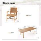 Ensemble de salle à manger d'extérieur Captiva Designs avec chaises en rotin et 1 table rectangulaire en bois d'acacia