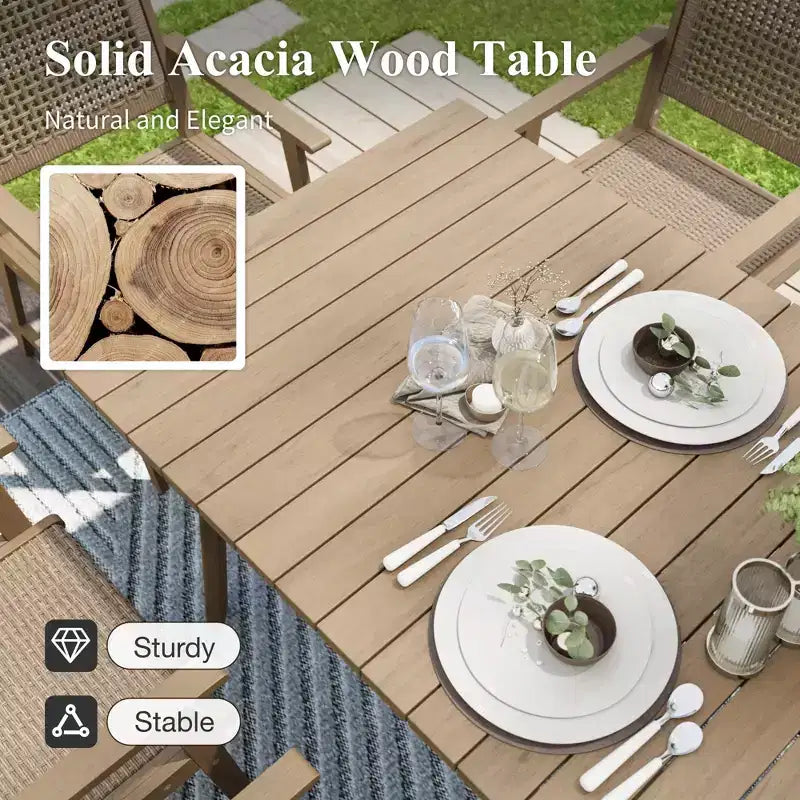 Ensemble de salle à manger d'extérieur Captiva Designs avec chaises en rotin et 1 table rectangulaire en bois d'acacia