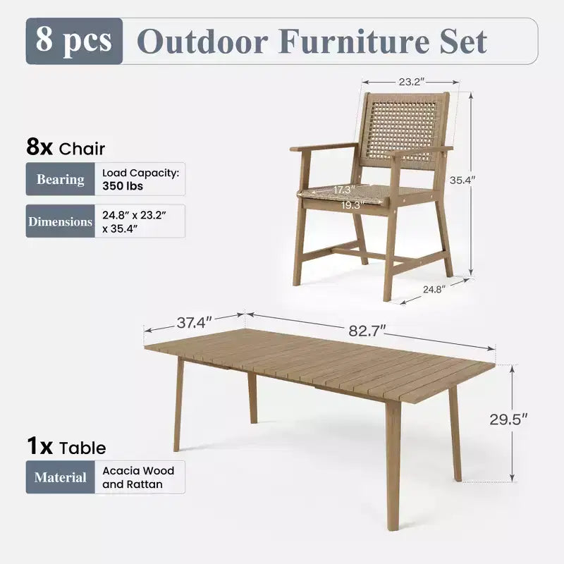 Ensemble de salle à manger d'extérieur Captiva Designs avec chaises en rotin et 1 table rectangulaire en bois d'acacia