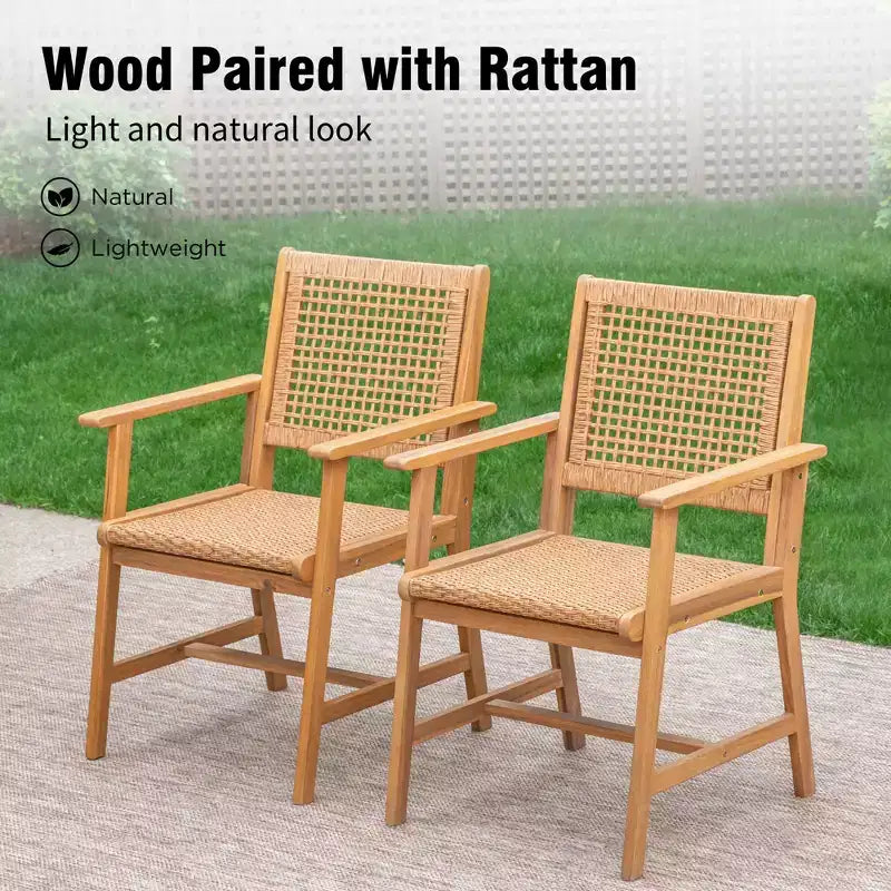 Ensemble de salle à manger d'extérieur Captiva Designs avec chaises en rotin et 1 table rectangulaire en bois d'acacia