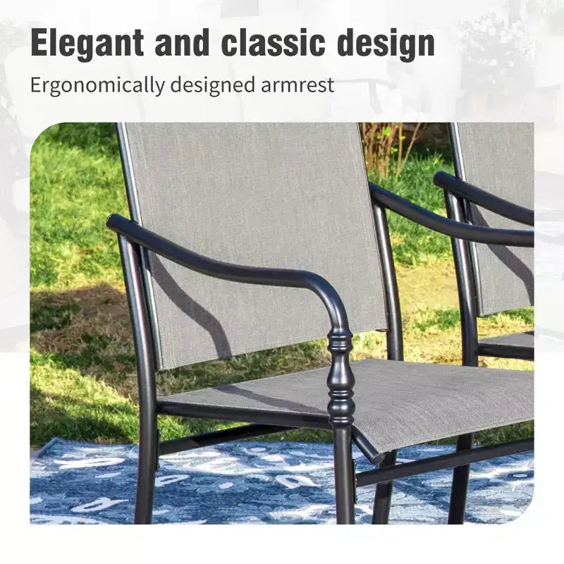 Captiva Designs Set da pranzo da esterno 7 pezzi con tavolo rettangolare con piano a doghe e sedie fisse in textilene grigio