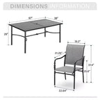 Captiva Designs Set da pranzo da esterno 7 pezzi con tavolo rettangolare con piano a doghe e sedie fisse in textilene grigio