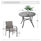 Captiva Designs Table ronde en acier à lattes noires 7 pièces avec trou pour parasol et chaises en textilène
