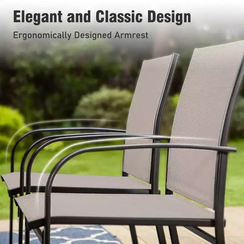 Captiva Designs Table ronde en acier à lattes noires 7 pièces avec trou pour parasol et chaises en textilène