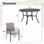 Captiva Designs Table ronde en acier à lattes noires 7 pièces avec trou pour parasol et chaises en textilène