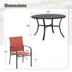 Captiva Designs Table ronde en acier à lattes noires 7 pièces avec trou pour parasol et chaises en textilène