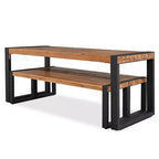 Set Tavolo Da Pranzo Per Esterni Whisen Resistente Alle Intemperie Con 2 Panche, Set Mobili Per Patio Con Texture Unica Del Piano, Piano In Legno Di Acacia E Struttura In Acciaio - Naturale