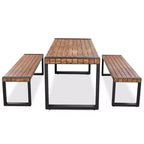 Set Tavolo Da Pranzo Per Esterni Whisen Resistente Alle Intemperie Con 2 Panche, Set Mobili Per Patio Con Texture Unica Del Piano, Piano In Legno Di Acacia E Struttura In Acciaio - Naturale