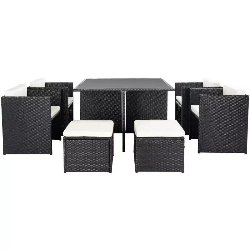 Klena 9 Piece Dining Set - Indoor/Outdoor - PAT9024 - Black/Beige - Safavieh