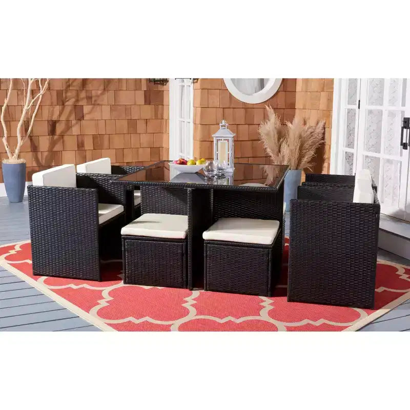 Set da Pranzo Klena 9 Pezzi - Interno/Esterno - PAT9024 - Nero/Beige - Safavieh