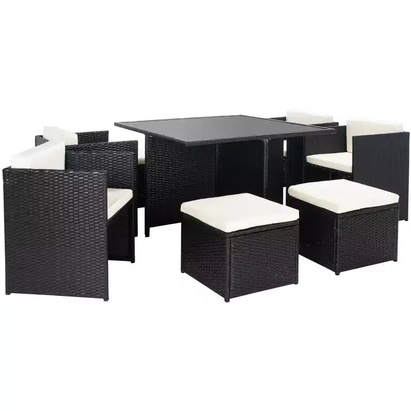 Set da Pranzo Klena 9 Pezzi - Interno/Esterno - PAT9024 - Nero/Beige - Safavieh