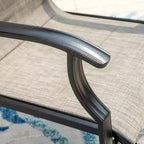 Captiva Designs Set da 7 Pezzi da Giardino Tavolo Rotondo in Acciaio Nero a Doghe con Foro per Ombrellone e Sedie in Textilene Marrone Grigio