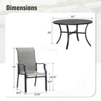 Captiva Designs Set da 7 Pezzi da Giardino Tavolo Rotondo in Acciaio Nero a Doghe con Foro per Ombrellone e Sedie in Textilene Marrone Grigio