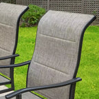 Captiva Designs Set da 7 Pezzi da Giardino Tavolo Rotondo in Acciaio Nero a Doghe con Foro per Ombrellone e Sedie in Textilene Marrone Grigio