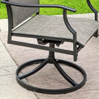 Captiva Designs Set da 7 Pezzi da Giardino Tavolo Rotondo in Acciaio Nero a Doghe con Foro per Ombrellone e Sedie in Textilene Marrone Grigio