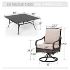 Captiva Designs Set 9 Pezzi Tavolo Quadrato Spazioso con Piano a Doghe in Metallo e Sedie in Rattan e Metallo con Cuscini Spessi