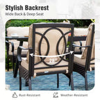 Captiva Designs Set 9 Pezzi Tavolo Quadrato Spazioso con Piano a Doghe in Metallo e Sedie in Rattan e Metallo con Cuscini Spessi