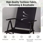 Captiva Designs Tavolo Quadrato in Metallo 9pz con Piano a Doghe Spazioso, Foro per Ombrellone e Sedie Pieghevoli Reclinabili in Tessuto Sling