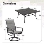 Captiva Designs set da 9 pezzi con ampio tavolo quadrato in metallo con piano a doghe e foro per ombrellone, e sedie girevoli in Textilene imbottite
