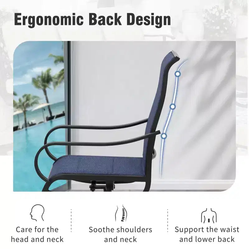 Captiva Designs set da 9 pezzi con ampio tavolo quadrato in metallo con piano a doghe e foro per ombrellone, e sedie girevoli in Textilene imbottite