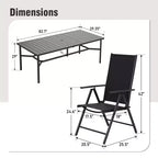 Captiva Designs, set di 9 pz con ampio tavolo rettangolare in metallo con piano a doghe e foro per ombrellone e sedie reclinabili pieghevoli in Textilene