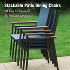 Captiva Designs Set 9 pezzi tavolo da pranzo quadrato con piano a doghe in metallo e sedie impilabili in textilene e alluminio