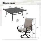Captiva Designs – Salon de jardin spacieux 9 pièces composé d'une table carrée en métal à lattes avec trou pour parasol et de fauteuils pivotants en textilène