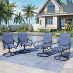Captiva Designs – Salon de jardin spacieux 9 pièces composé d'une table carrée en métal à lattes avec trou pour parasol et de fauteuils pivotants en textilène