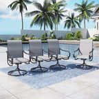 Captiva Designs – Salon de jardin spacieux 9 pièces composé d'une table carrée en métal à lattes avec trou pour parasol et de fauteuils pivotants en textilène