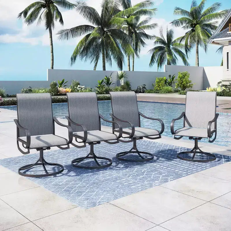 Captiva Designs – Salon de jardin spacieux 9 pièces composé d'une table carrée en métal à lattes avec trou pour parasol et de fauteuils pivotants en textilène