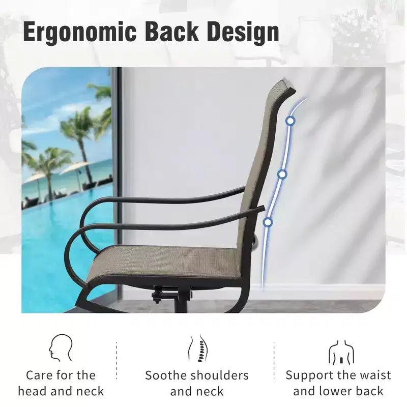 Captiva Designs – Salon de jardin spacieux 9 pièces composé d'une table carrée en métal à lattes avec trou pour parasol et de fauteuils pivotants en textilène