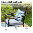 Captiva Designs Ensemble de 9 pièces, table rectangulaire spacieuse en métal à lattes avec trou pour parasol et chaises fixes en acier avec accoudoirs en forme de calebasse.