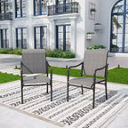 Captiva Designs Ensemble de 9 pièces, table rectangulaire spacieuse en métal à lattes avec trou pour parasol et chaises fixes en acier avec accoudoirs en forme de calebasse.